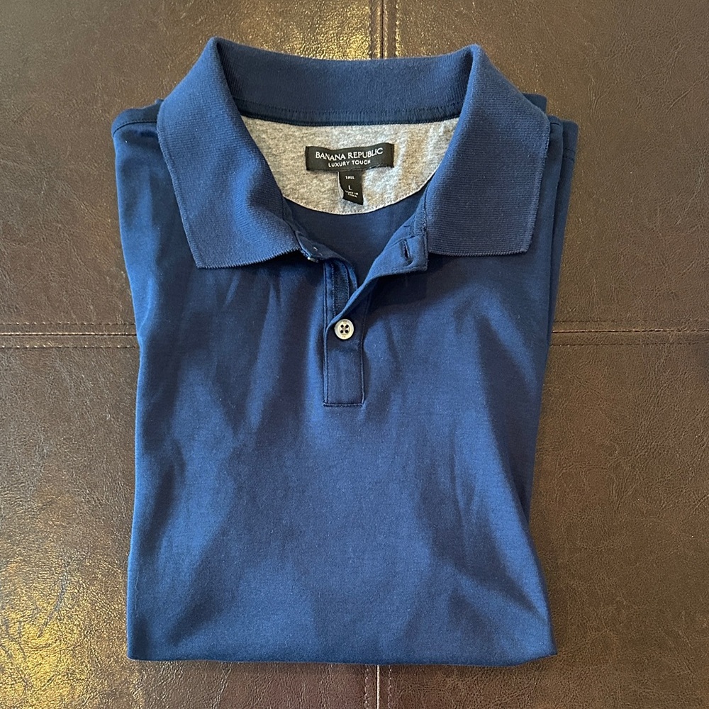 Banana Republic Luxury Touch Blue Polo Shirt Classic Design size Large, Tall